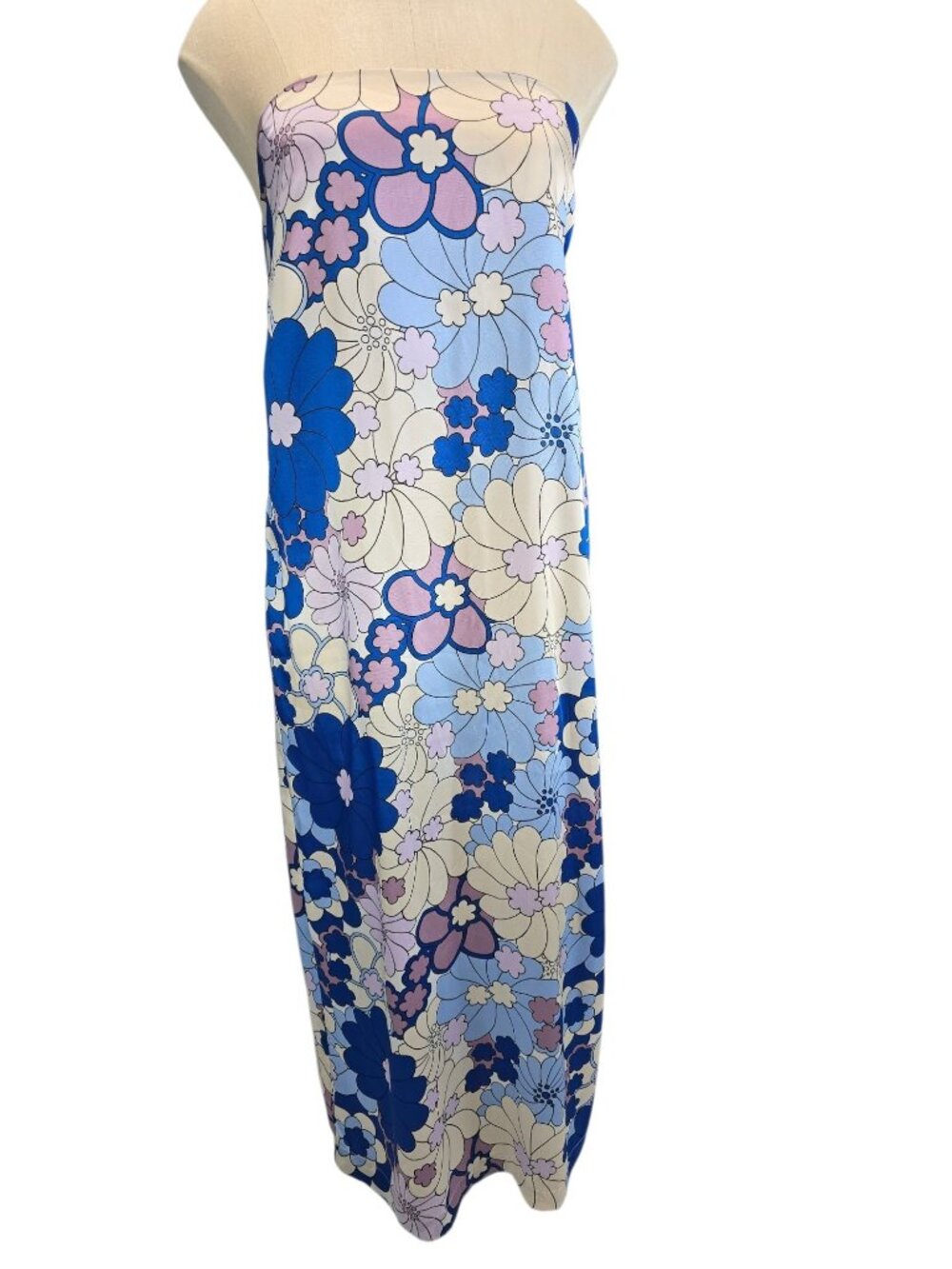 Zara strapless blue floral print midi dress size L
